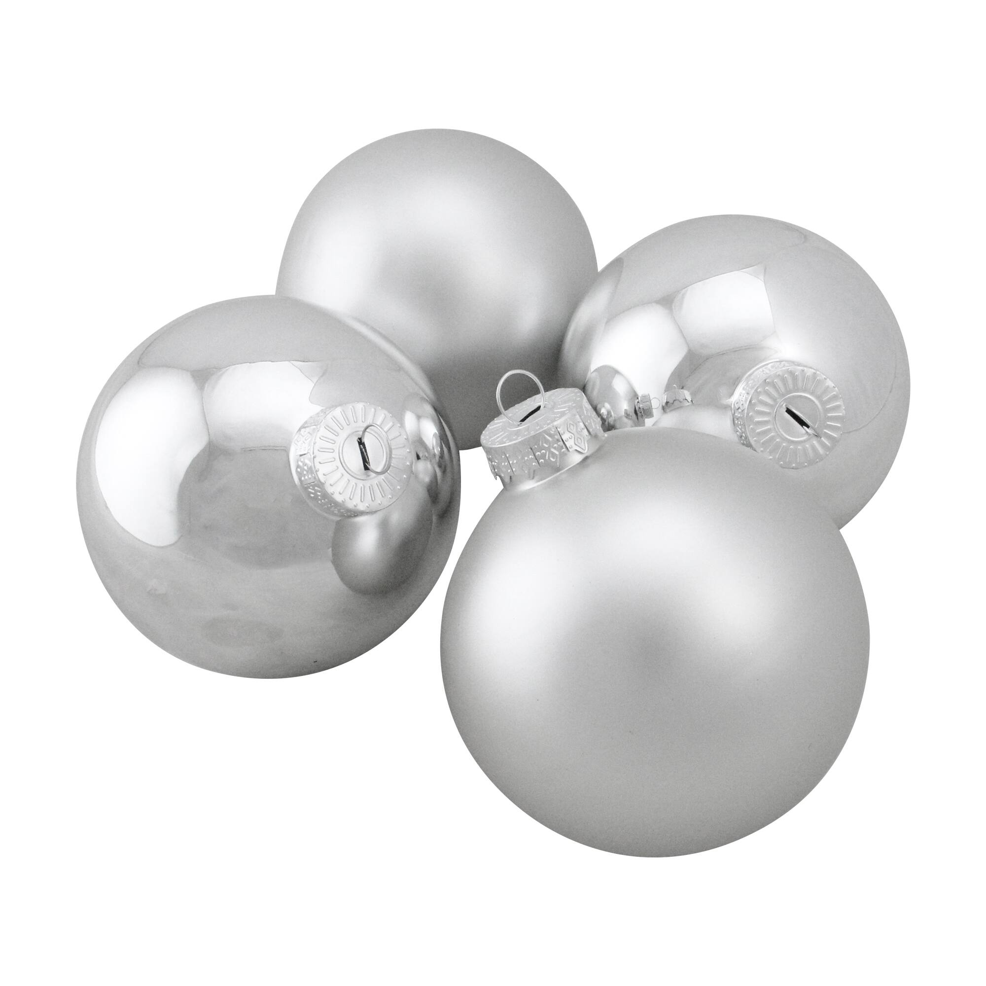 4ct. 4" Shiny and Matte Silver Glass Ball Christmas Ornaments